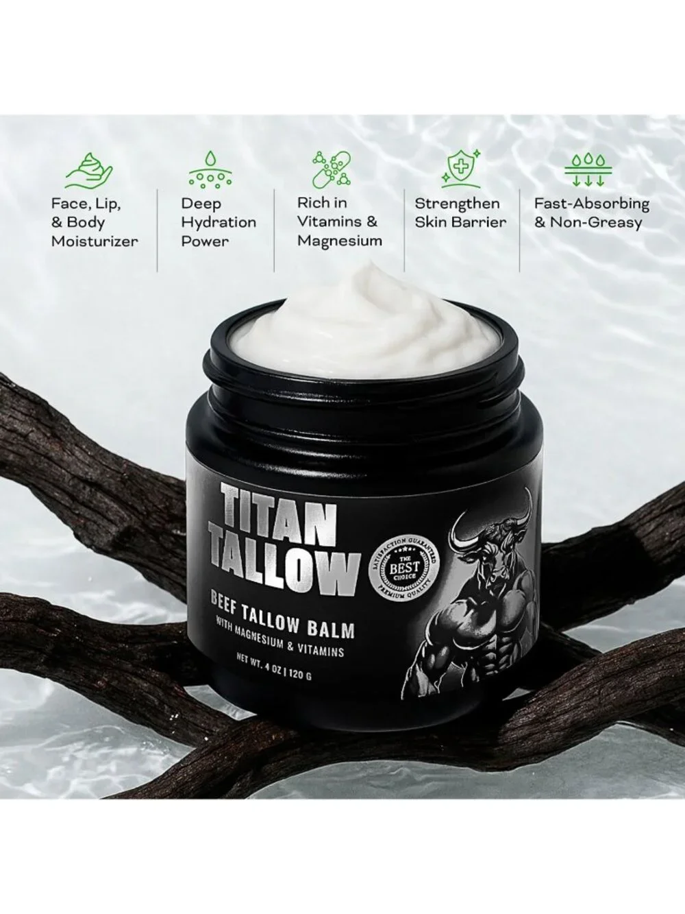 TITAN TALLOW Unscented Beef Tallow Balm With Magnesium for Skin,‎ Muscles, Sleep